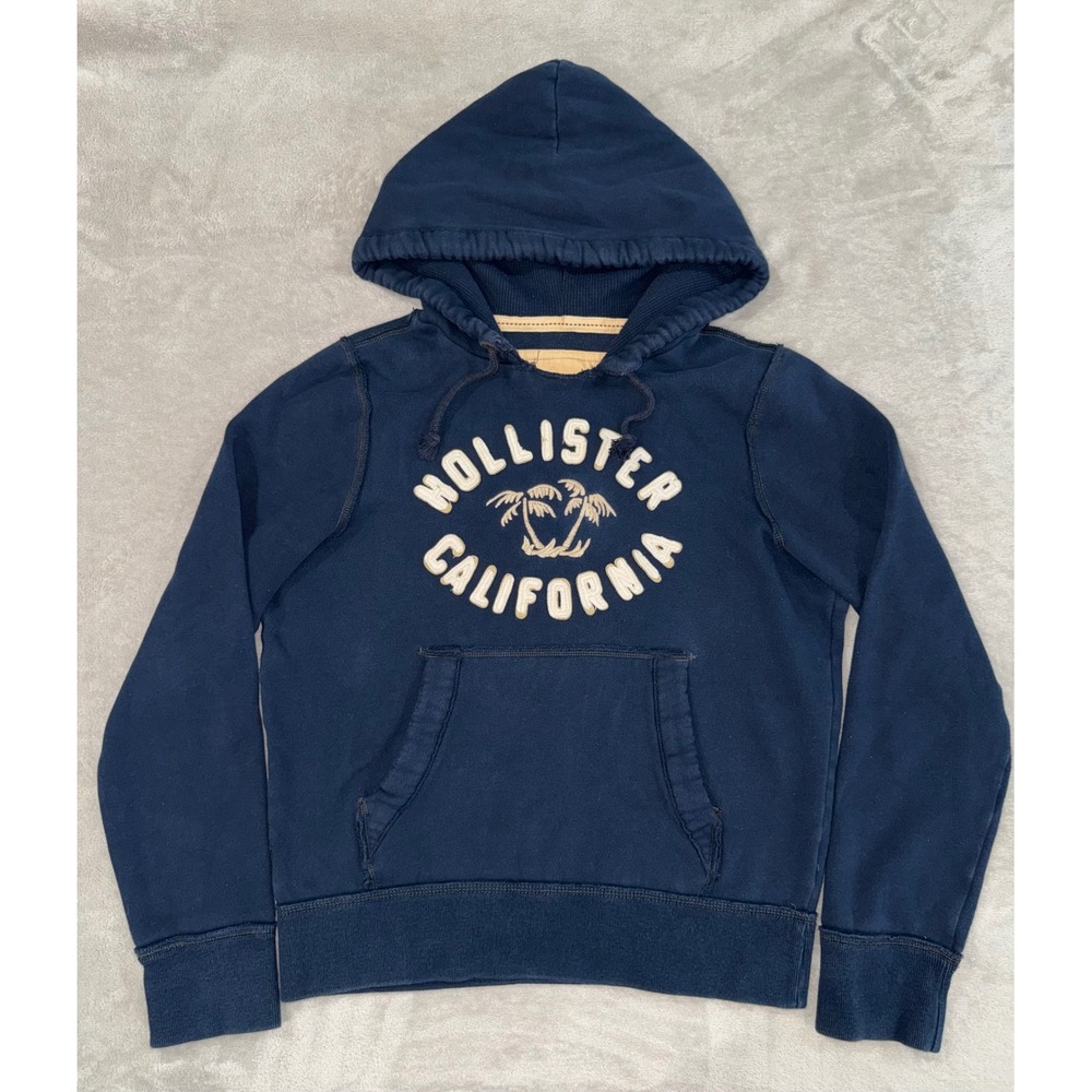 Hollister California Mens Hoodie Navy Blue Embroidered Logo Sweatshirt Size M